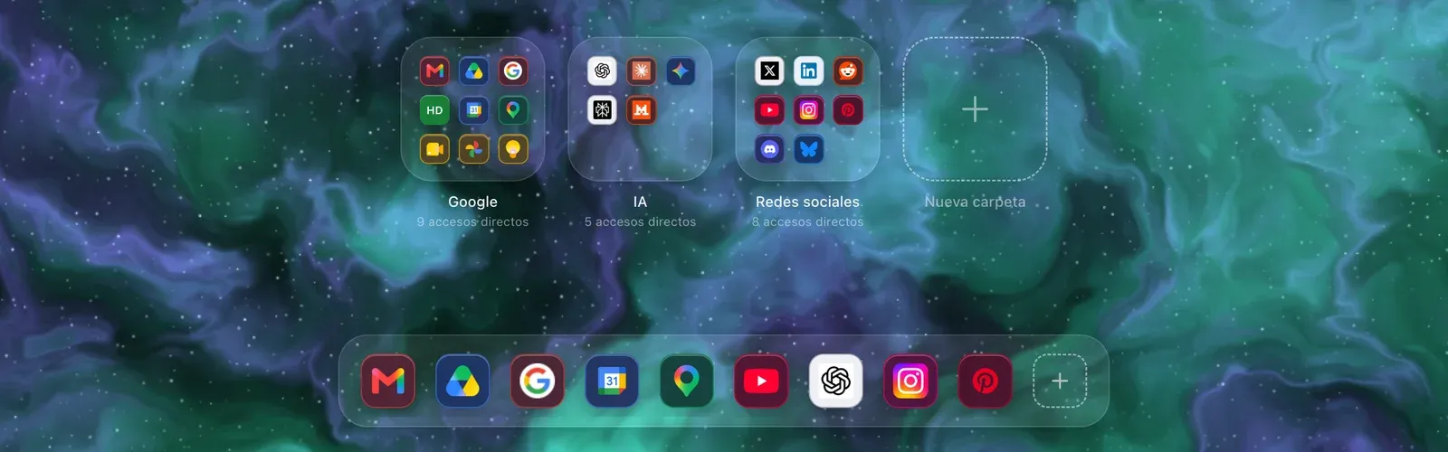 La misma parte inferior con el interruptor apagado: ya no hay barra, el Dock y el fondo llegan hasta el borde de la ventana.